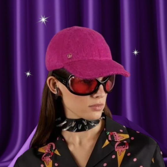 Gucci Pink Hat GG Logo Mohair Pink Fuxia Baseball Hat Size Medium NWT - Picture 1 of 5